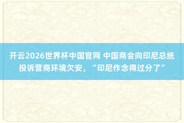 开云2026世界杯中国官网 中国商会向印尼总统投诉营商环境欠安，“印尼作念得过分了”