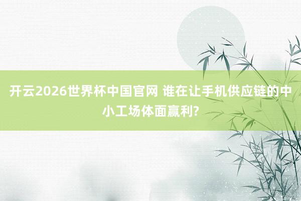开云2026世界杯中国官网 谁在让手机供应链的中小工场体面赢利?
